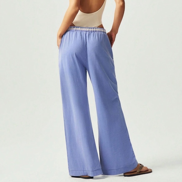 Periwinkle Blue Cotton Stretchy Waist Split Hem Lounge Pants - Picture 6 of 6